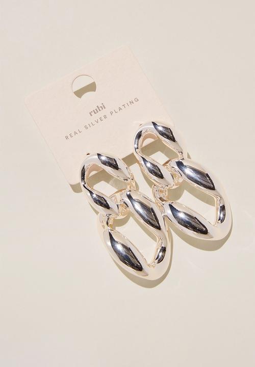 Rubi - Mid charm earring-silver plated double link stud - silver