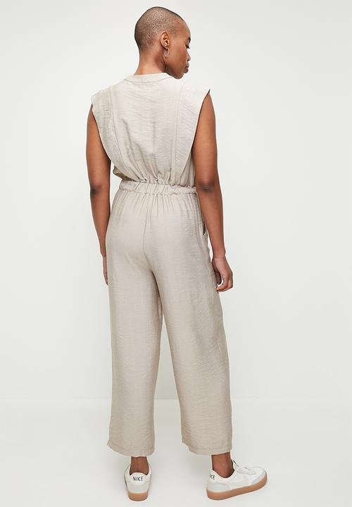 edit - Extended shoulder jumpsuit - stone