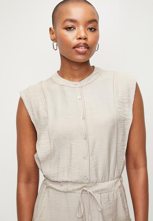 edit - Extended shoulder jumpsuit - stone