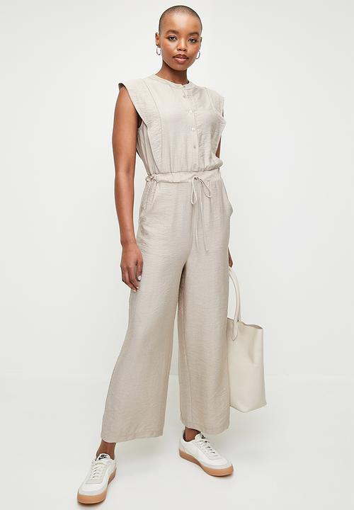 edit - Extended shoulder jumpsuit - stone