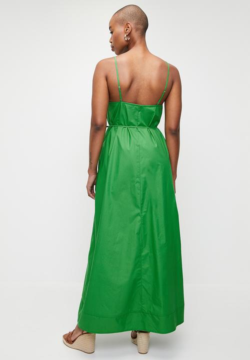 edit - Self belted volume trapeze maxi dress - green