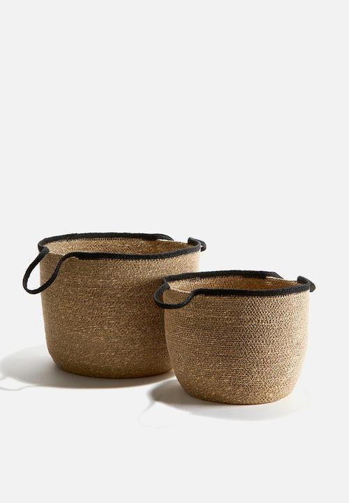 H&M - Round seagrass storage basket - brown & black
