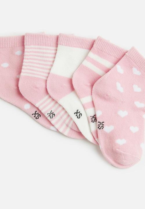 Pop Candy - 5 Piece printed sock set-pink & white