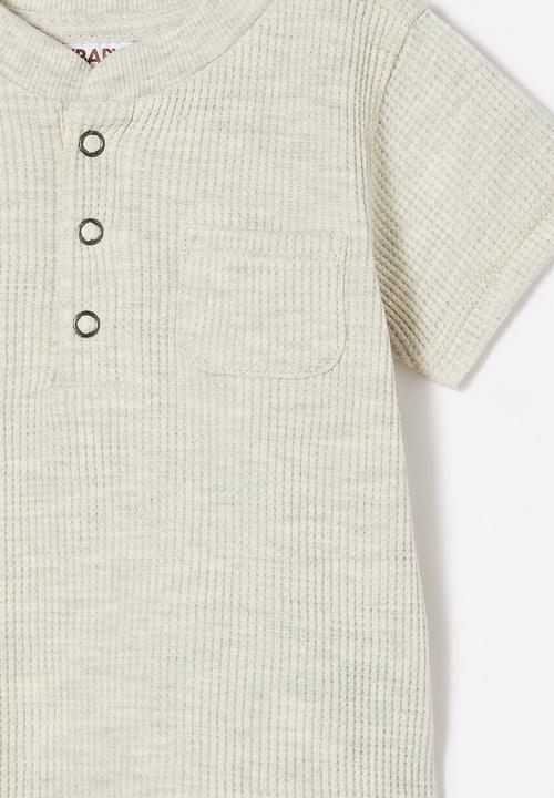 Cotton On - Magnus short sleeve placket top - oatmeal marle