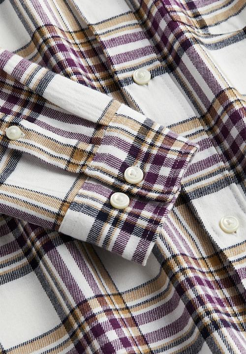 H&M - Regular fit flannel shirt - white purple checked
