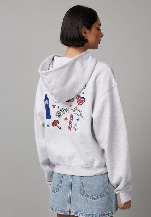Factorie - Graphic Hoodie - Silver Marle/Lnd Icons