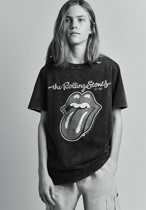 H&M - Printed T-shirt - washed black