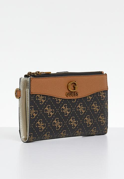 GUESS - Nell logo slg dbl zip organiser - black & brown