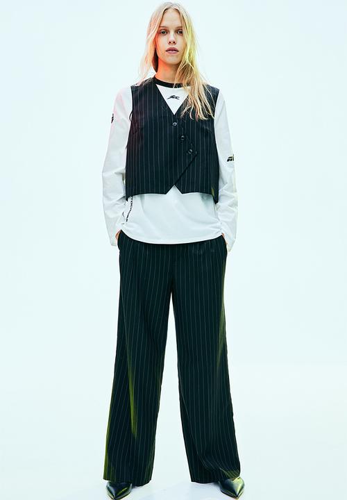 H&M - Asymmetric-front suit waistcoat - black pinstriped