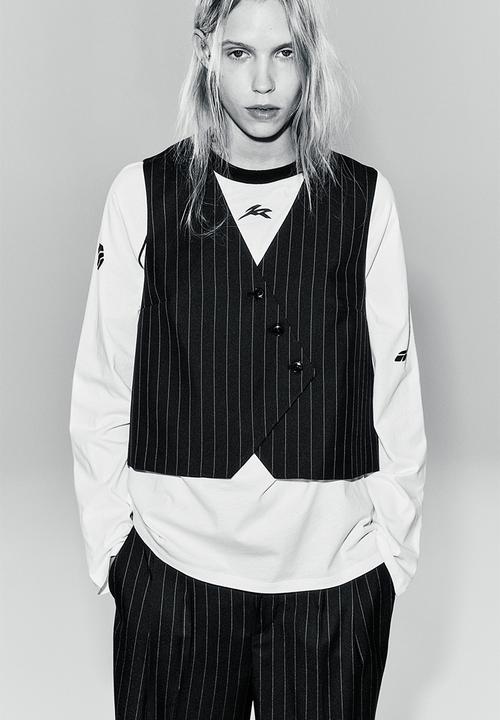 H&M - Asymmetric-front suit waistcoat - black pinstriped