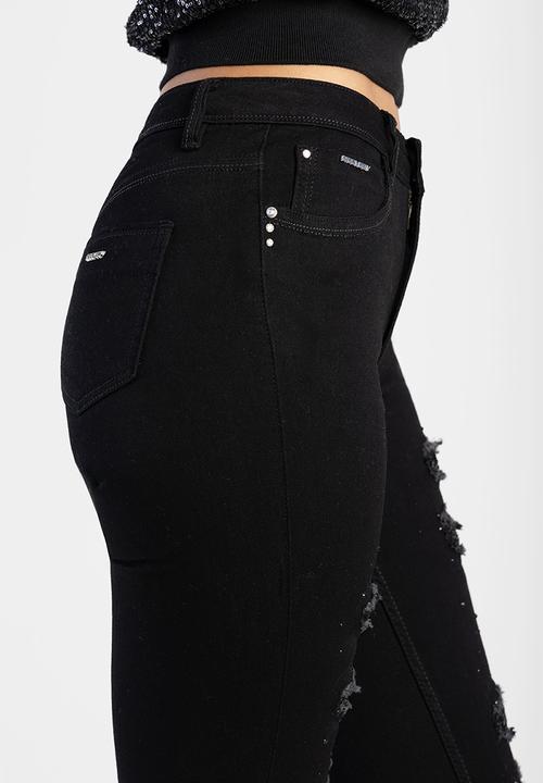 SISSY BOY - Sinclair: Mid-Waist Skinny With Rip And Repair With Sequin - Black