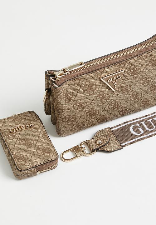 GUESS - Latona mini  cprtmt tz cross body bag - latte