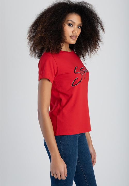 SISSY BOY - Lucille: Regular Fit Multi-Technique Logo Top - Red 