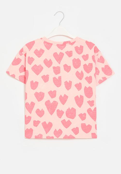 Pop Candy - Heart print tee - pink & white