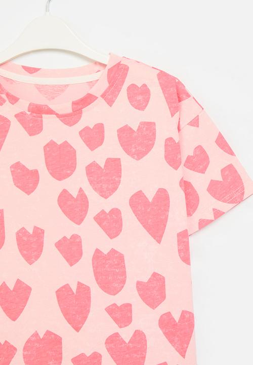 Pop Candy - Heart print tee - pink & white