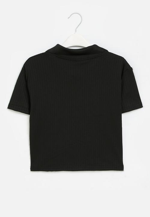 Pop Candy - Rib cropped golf shirt - black