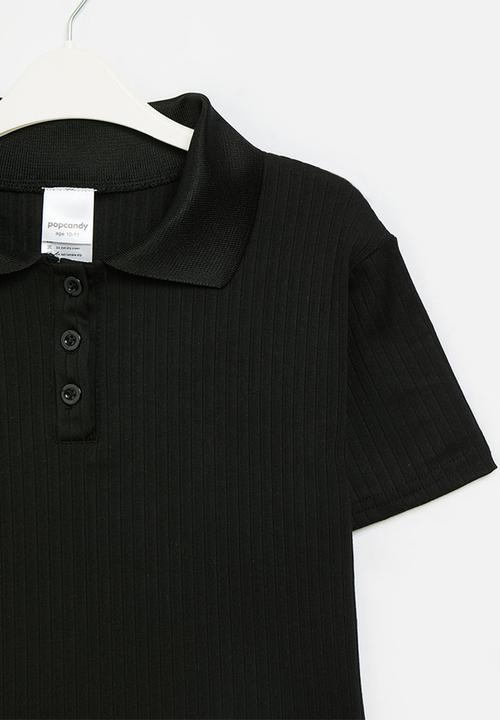 Pop Candy - Rib cropped golf shirt - black