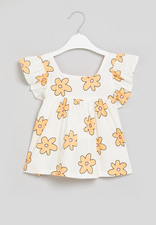 Pop Candy - Floral print top - orange & white