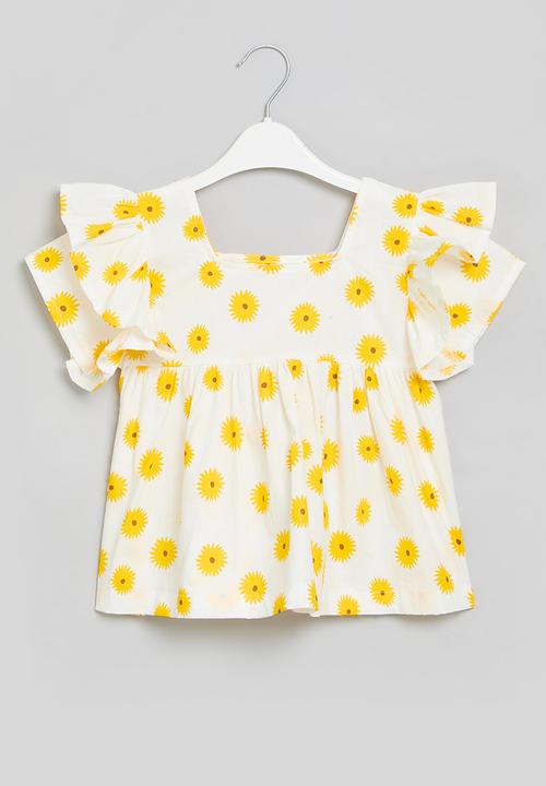 Pop Candy - Floral print top- yellow & white