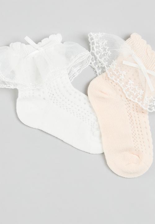 Pop Candy - 2 Pack frilled socks - white & pink