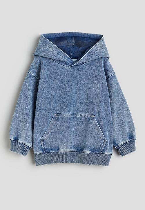 H&M - Washed-look printed hoodie - washed denim blue
