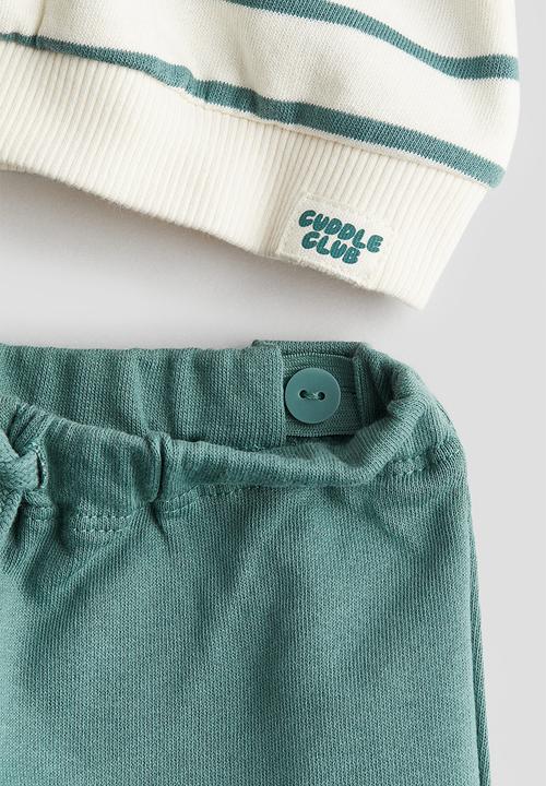 H&M - 2-Piece cotton set - dusty green & striped