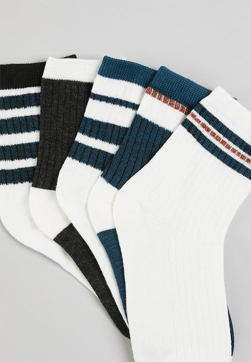Pop Candy - 5 Piece striped socks - blue & white