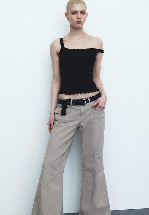 H&M - Wide twill trousers - light greige