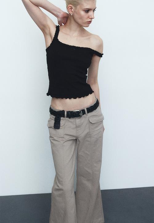 H&M - Wide twill trousers - light greige