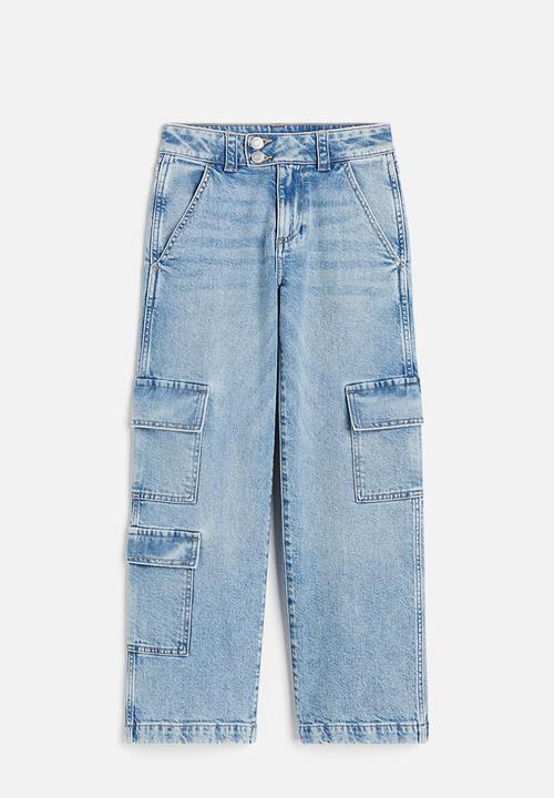 H&M - Loose fit wide leg cargo jeans - denim blue