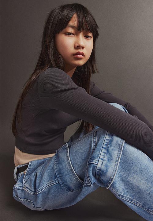 H&M - Loose fit wide leg cargo jeans - denim blue