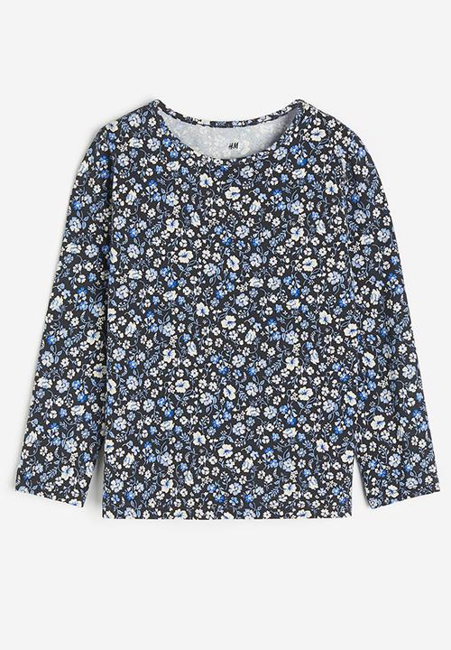 H&M - Printed jersey top -dark blue & floral