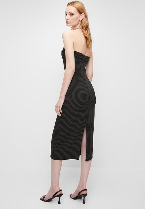 Superbalist - Pinstripe Bandeau Midi Dress - Black & White 