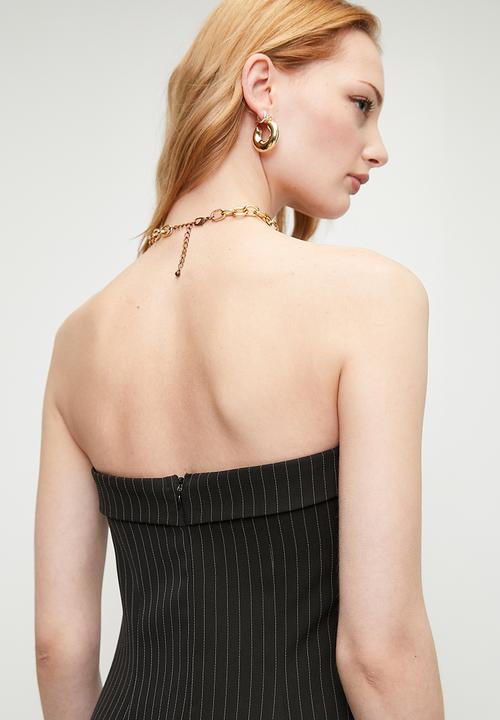 Superbalist - Pinstripe Bandeau Midi Dress - Black & White 