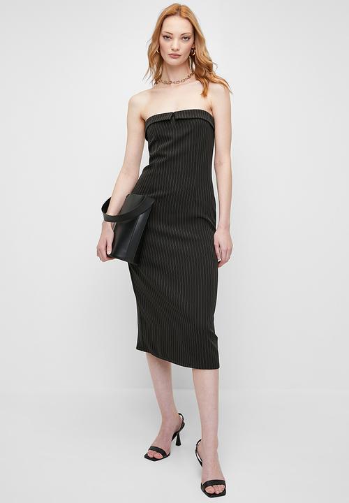 Superbalist - Pinstripe Bandeau Midi Dress - Black & White 