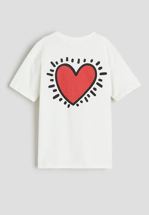 H&M - Oversized printed t-shirt - white & keith haring 