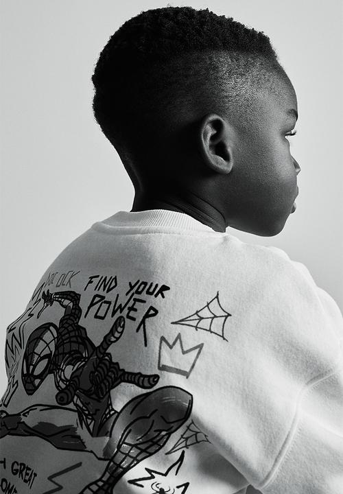 H&M - Oversized printed sweatshirt - white & spider-man