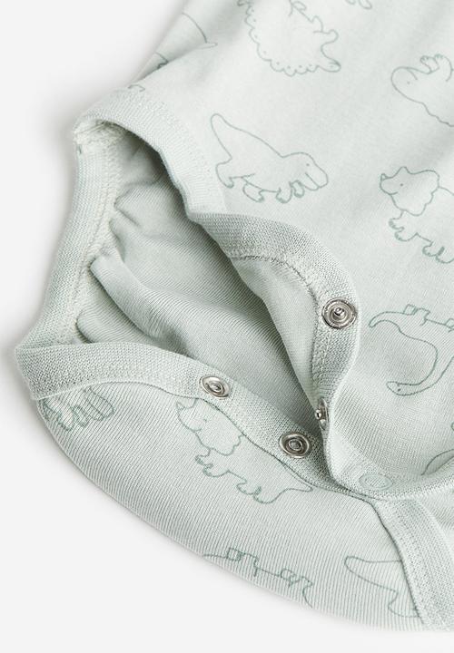 H&M - Long-sleeved bodysuit - light dusty green & dinosaurs