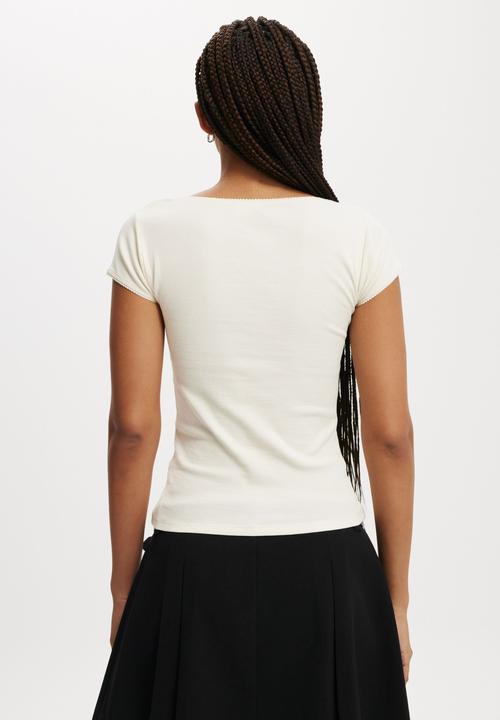 Cotton On - Lou Square Neck Short Sleeve-Natural White