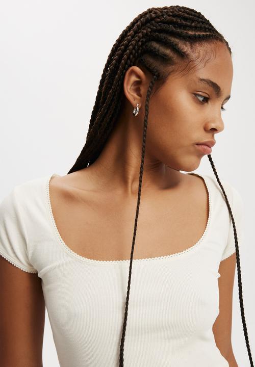 Cotton On - Lou Square Neck Short Sleeve-Natural White