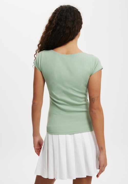 Cotton On - Lou Square Neck Short Sleeve-Soft Jade
