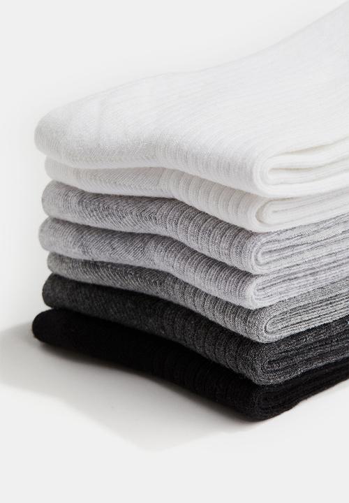H&M - 7 pack socks - white & grey marl