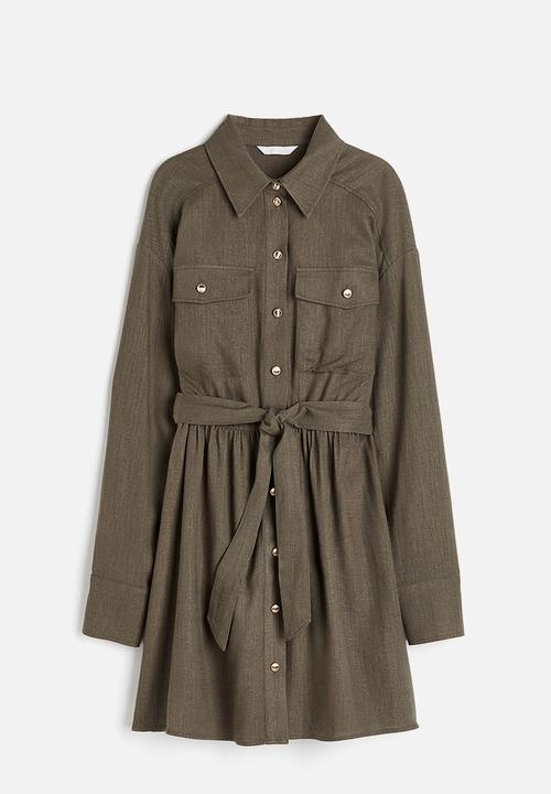 green emerald velvet dress Zoe Khaki Green Cotton Shirtdress with Pockets | Sophie Théallet main image 0