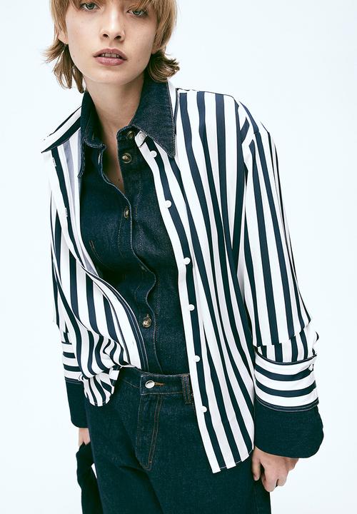 H&M - Twill blouse - navy blue striped