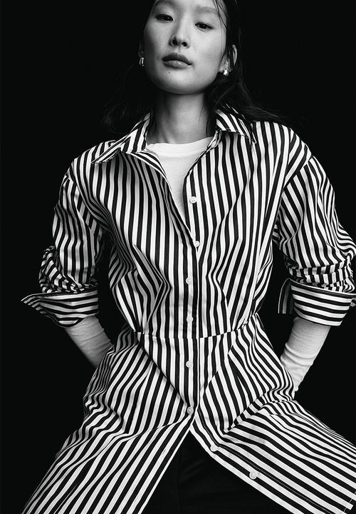H&M - Cotton shirt dress - navy blue striped