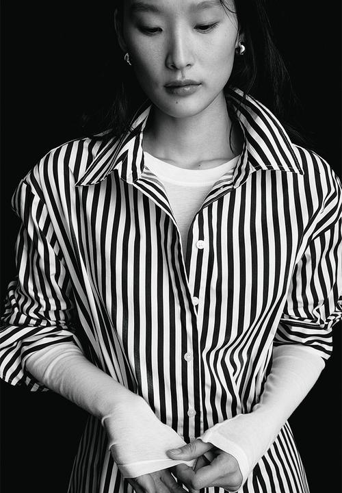 H&M - Cotton shirt dress - navy blue striped