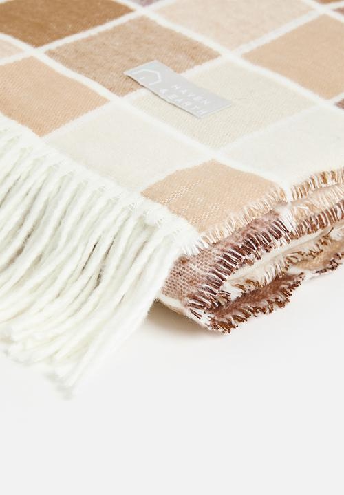 Haven & Earth  - Bella Vita Check Throw - Nutmeg