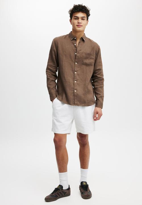 Cotton On - Linen long sleeve shirt - espresso