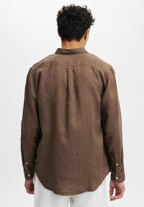 Cotton On - Linen long sleeve shirt - espresso