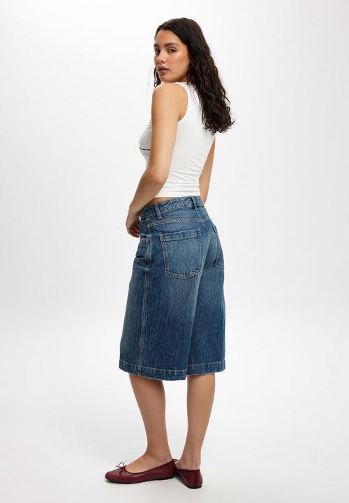 Cotton On - 90 S Baggy Denim Jort - Blue Dusk